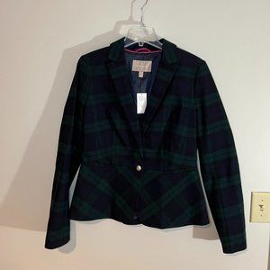 Banana Republic/Tartan Plaid Peplum Blazer Jacket/Navy Green/12 Tall/NWT
